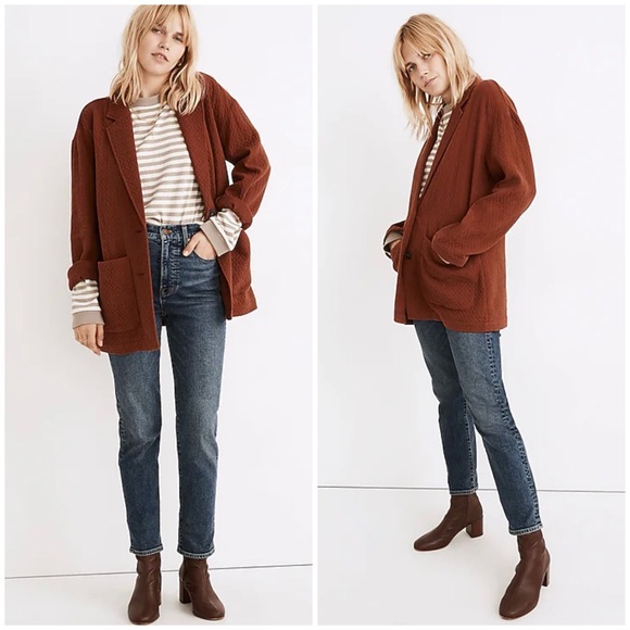 Madewell Jackets & Blazers - Madewell Diamond Jacquard Shaw Blazer Stained Mahogany Size XS Knit Casual